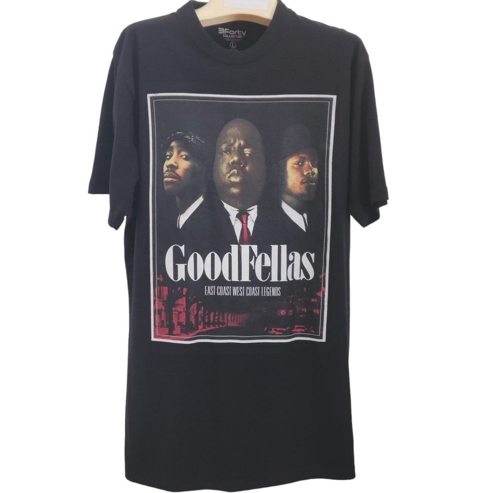 3Forty GoodFellas T Shirt Large Black East Coast West Coast 2Pac Biggie Eazy E